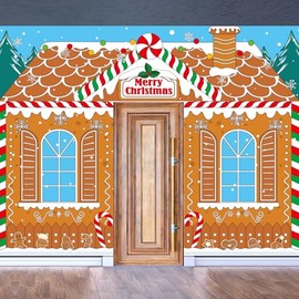 HunnmingRe 3 Pcs Christmas Classroom Door Banner Decoration Christmas Front Door Cover Xmas Door Background for Christmas Classroom Holiday Party Supplies Decoration (Gingerbread House Style)