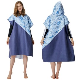 Toalla de Playa con Capucha/Poncho de playa para Mujer y Hombre，Albornoz de microfibra absorbente, ligero, fácil de transportar y de secado rápido，Adecuado para Cambiador de Surf,Playa, mar, piscina (Azul)