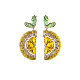 Crystal Lemon Earrings for Women 18k Gold Zircon Fruit Lemon Dangle Dorp Earrings Bohemian Bow Lemons Stud Earring Green Yellow Crystal Fruit Jewelry (Yellow)