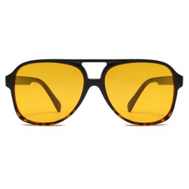 Long Keeper Retro 70s Polarised Pilot Sunglasses for Women Men Oversized Double Bridge Aviation Sunglasses Large Frame Vintage Shades UV400 Protection (Black Tortoiseshell Frame Gradient Brown Lens)