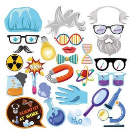 Kristin Paradise 25Pcs Science Photo Booth Props with Stick, Mad Scientist Selfie Props, Chemistry Laboratory Party Supplies, Lab Birthday Theme Backdrop Decorations