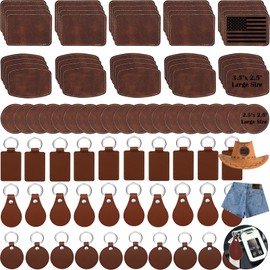 iFForce 90 Pcs Lasable Engravable Blanks - Leatherette Iron on Hat Patches & PU Leather Key Fob Kit for DIY Custom Laser Engraving Craft Gifts