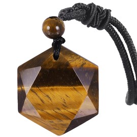 Nupuyai Crystal Star of David Hexagram Pendant Necklace for Men Women Healing Stone Amulet Chain with Adjustable Cord, Stone Nylon, Tiger-eye Stone