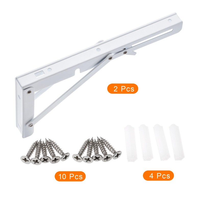 uxcell 2 Pcs Folding Shelf Brackets, 10 Inch Iron Collapsible