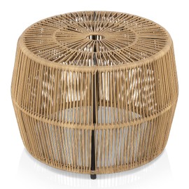Muse & Lounge Co. Ysar Boho Metal and All-Weather Wicker Round Coffee Table for Outdoor, Poolside, Garden, Yard, Natural Brown