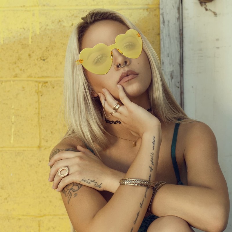 Lotsdonxia Love Heart Shape Sunglasses Stylish Rimless One-Piece Transparent Glasses