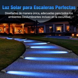 Quntis 6 Pack Luces Solar para Escalones de Cubierta, Luz Solar LED Iluminación Unidireccional, Lámpara Solares Exteriores IP65 Impermeable para Jardín, Camino, Césped, Patio, Patio, Azul