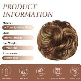 BwelsZJ Large Messy Bun Hair Piece Brown/Blonde Curly Synthetic Hair Scrunchies Fake Hair Extension Chignon Updo for Women