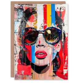 Artery8 Greeting Card Beautiful Vintage Lady Shades Street Art Graffiti Blank For Him Or Her Art Birthday Card