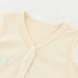 POBIDOBY V-Neck Toddler Vest for Boys&Girls, Purtton Button Down Vest with Cute Patterns (US, Age, 12 Months, Beige)