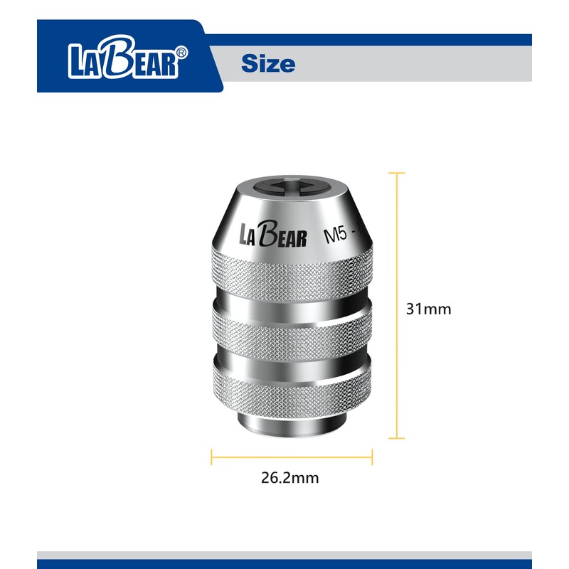 LABEAR 1/4"DR x M5 ~ M12 Interchangeable Adjustable Tap Chuck