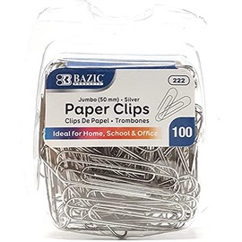 BAZIC Jumbo Paper Clip, 50 mm, Silver, 100 Per Pack - 1 Pack