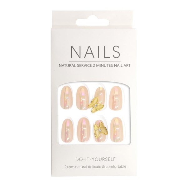 Press-On - Nails Shiny Butterfly Almond 24pcs