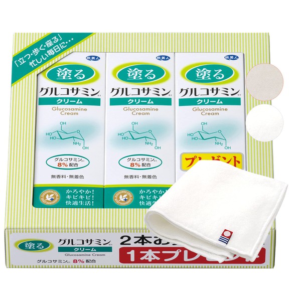 Azuma Shoji Painted Glucosamine Cream, 8% Glucosamine, 2.1 oz (60 g) x 3 Pieces, Set (Imabari Towel Handkerchief) (Solid Color)