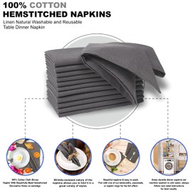 Paquete de 12 unidades, 100% fibras de algodón de celulosa, 20 pulgadas, cuadrado, gran tamaño, color carbón, con pliegues decorativos.