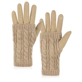 Becellen 2-in-1 Winter Gloves for Women, Fingerless Gloves, Touchscreen Thermal Half Finger Knitted Gloves with Fleece Lining, darkgray