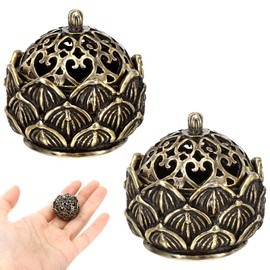 2 PCS Mini Brass Flower Incense Cone Holder, Vintage Flower Incense Holder Elegant Decor for Home, Office, Yoga, Meditation, Spa (2.8 × 2.7 cm)