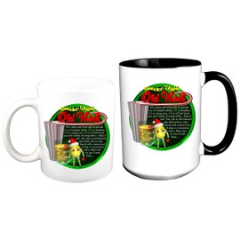 ValxArt Old Nick Adult Drink Recipe on Large Black handle 15 oz Cup + White 11 oz Cup