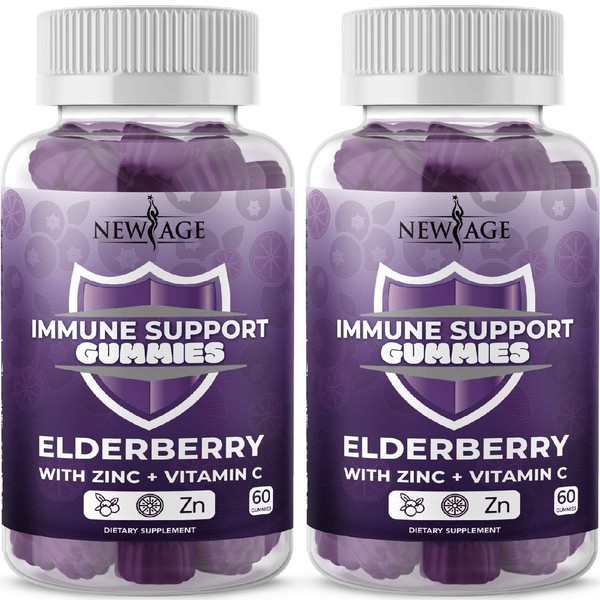 (2 Pack) New Age Immune System Support Gummies -  Sambucus Black Elderberry Extract - All Natural Immunity Gummies - 120 Count by New Age