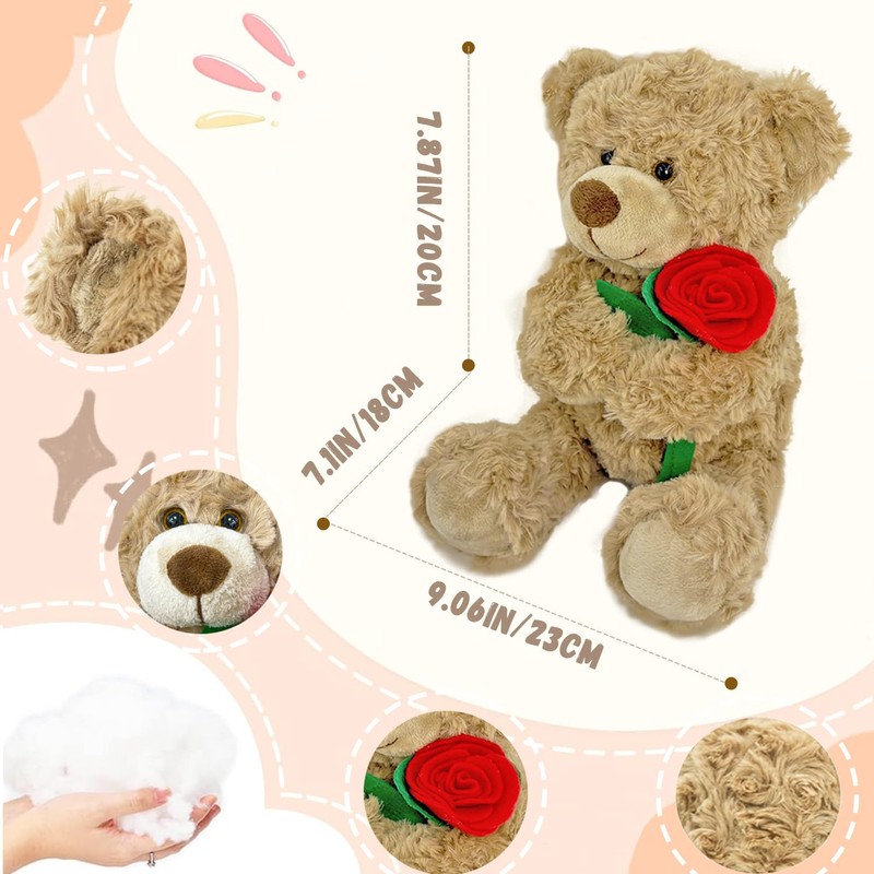 Brown Plush Teddy Bear with Rose 12” Cute Small Teddy