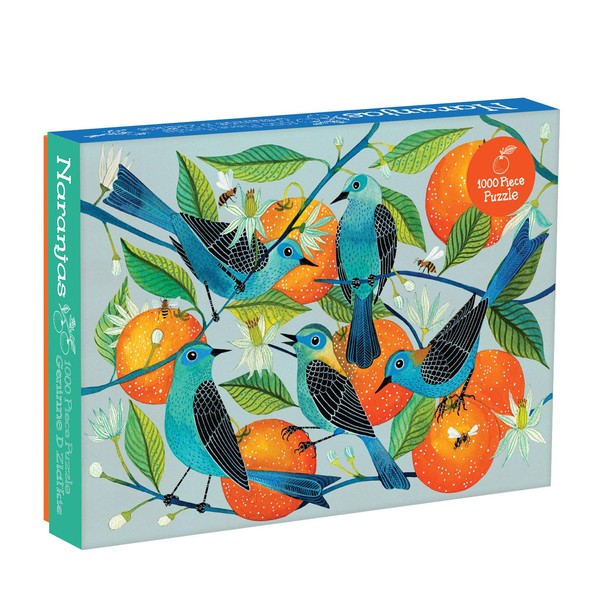 Galison Naranjas Puzzle, 1,000 Piece Puzzle, 20”x27”, Fun and Challenging, Gorgeous and Colorful Illustration of Birds and Oranges, Art Jigsaw Puzzle with Birds for Families