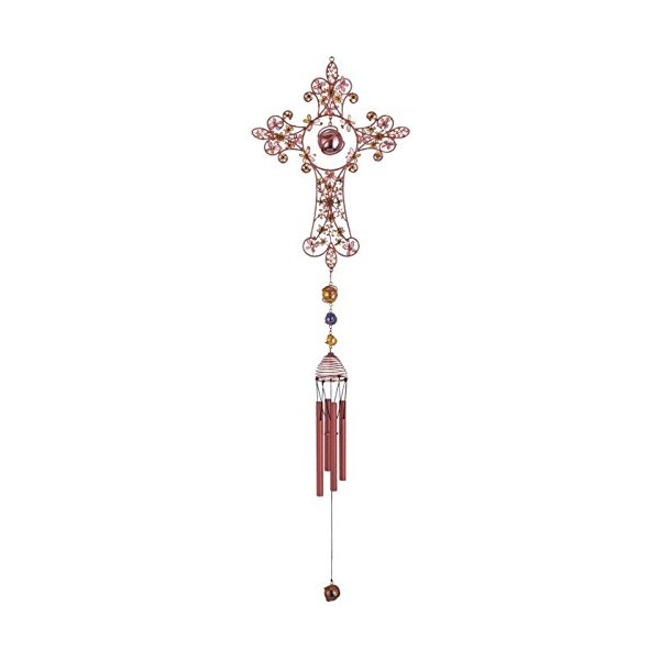 StealStreet SS-G-99843, Wind Chime Copper & Gem Cross Hanging Garden Decoration Collection