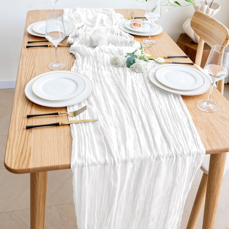 Wokceer Cheesecloth Table Runner 10FT Ivory White Boho Gauze Fall