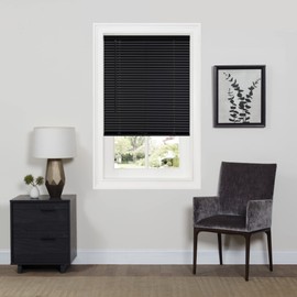 Cordless Room Darkening Mini Blind - 33 Inch Width, 64 Inch Length, 1" Slat Size - Black - Cordless GII Deluxe Sundown Horizontal Windows Blinds for Interior by Achim Home Decor