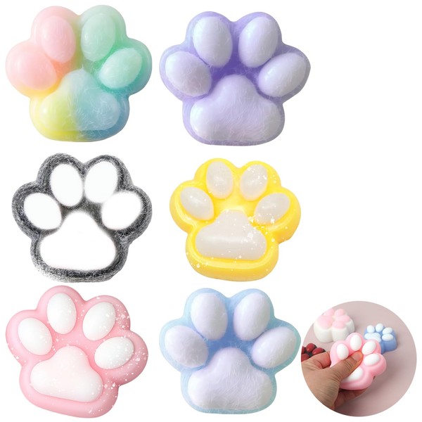Pack of 6 Squishy Paw, 6 Colours for You to