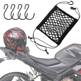 SARDVISA Upgrade Cargo Net for Motorcycle Helmet Storage, 10"X11" High-Elastic Double Layer Bungee Net with 4 Strong Hooks, Luggage Strap Rack Expansion Organizer Net Pocket for Motorbike Trike Cycle