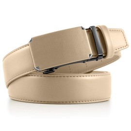 DOOPAI Men's Leather Ratchet Belts, Adjustable Belt in Beige with Sliding Length 28-36", Metal Buckle Men's Belt Cut to fit in the Gift Box