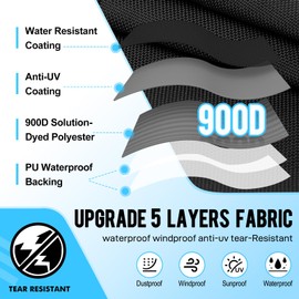 Caminor 4 Bow Bimini Top Replacement Canvas with Light Hole and Storage Boot, 900D Heavy Duty Waterproof Bimini Top Canvas Only Without Frame, 8'L 91"-96" W Black