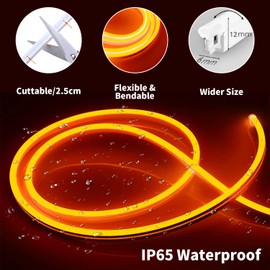 iNextStation Orange Led Strip Lights, 16.4Ft/5m Neon Led Light Strip with Power Adapter, 12V Waterproof Silicone Flex LED Neon Rope Lights for Bedroom Wall Festival Party Neon Sign DIY Decor