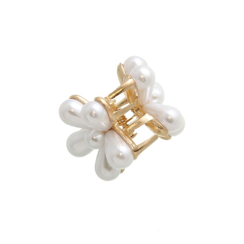 VingTAINE H7665 Hair Clip, Flower, Pearl, Hair Claw, Mini, Small,