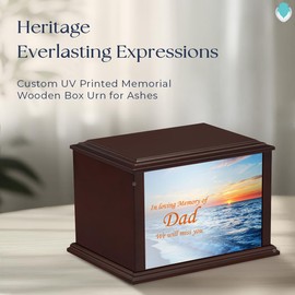 GetUrns Heritage Everlasting Expressions Adult Cremation Urn Memorial Box for Ashes with Custom Printing (Ocean Sunset)
