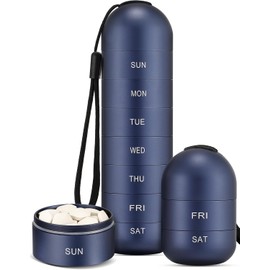 Zannaki Organizador semanal de píldoras de metal a prueba de humedad, aleación de aluminio apilable, sin BPA, para viajes, senderismo, 7 días, impermeable, compartimento grande para sostener píldoras, vitaminas, aceite de pescado, suplementos