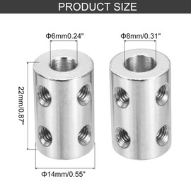 sourcing map Rigid Screw Coupling 6mm to 8mm Shaft Coupler Connector L22mm x D14mm Steel Joint Connector Set for 3D Printers DIY Encoder with 20 Screws, Silver, 5Pack