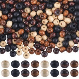 GORGECRAFT 400PCS 4 Colors Wooden Beads 8MM Round Unfinished Natural Brown Tone Wood Beads Bulk 3MM Hole Bead Wooden Spacer Loose Ball for Gemstone Bracelets Earring Making DIY Craft
