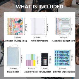 Creperture Budget Planner Budget Binder Multifunctional A6 Ring Binder Cash Money Envelopes Organiser Zip Pocket for Divider Money Organiser Folder for Budgeting Money Saving