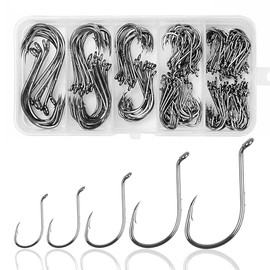 Octopus Baitholder Fishing Hooks, 200pcs Offset Octopus Circle Hooks Set Barbed Beak Hooks High Carbon Steel Jig Fish Hooks for Freshwater Saltwater Size 6#-6/0