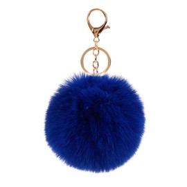 Soyzvteo Pom Pom Keychains Cute Faux Rabbit Fur Ball Pom Pom Keychain Colorful Soft Plush Pompoms Car Key Ring Handbag Tote Bag Pendant Purse Charm-Deep Blue