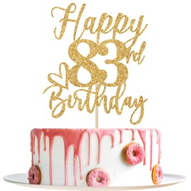 Decoración para tartas de feliz cumpleaños 83, decoraciones de cumpleaños 83 para hombres/mujeres, saludos a 83 años, suministros para fiesta de feliz cumpleaños 83, suministros de purpurina dorada