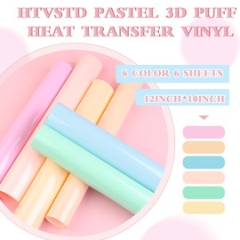 HTVSTD Puff Vinyl Heat Transfer -12 * 10inches 6 Sheets Pastel Foam HTV Iron On Vinyl Candy Color HTV Green,Pink,Yellow Puff Heat Transfer Vinyl for T-Shirts