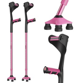 Lightweight Foldable Forearm Crutches, Height Adjustable Pink
