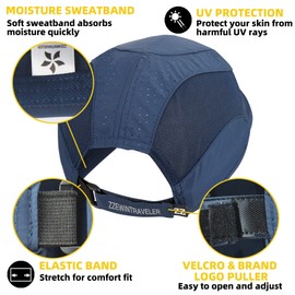 ZZEWINTRAVELER Running Cap Quick Dry Sports Cap Lightweight Breathable Soft Adjustable Hat Unisex (Navy, New)