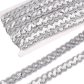 PH PandaHall 14 Yards Metallic Lace Trim, 3/4 Inch Silver Sparkle Wave Lace Trim Sewing Lace Fabric Trim Crochet Lace Ribbon with Paillette for Wedding Applique Dress Bridal Curtain Slipcover DIY