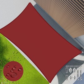 SunnyRoyal 9'x13' Waterproof Sun Shade Sail Rectangle with Hardware Kits Canopy Awning Fabric Cloth Screen 95% UV Blockage & Water Resistant for Outdoor Patio Garden (Red)
