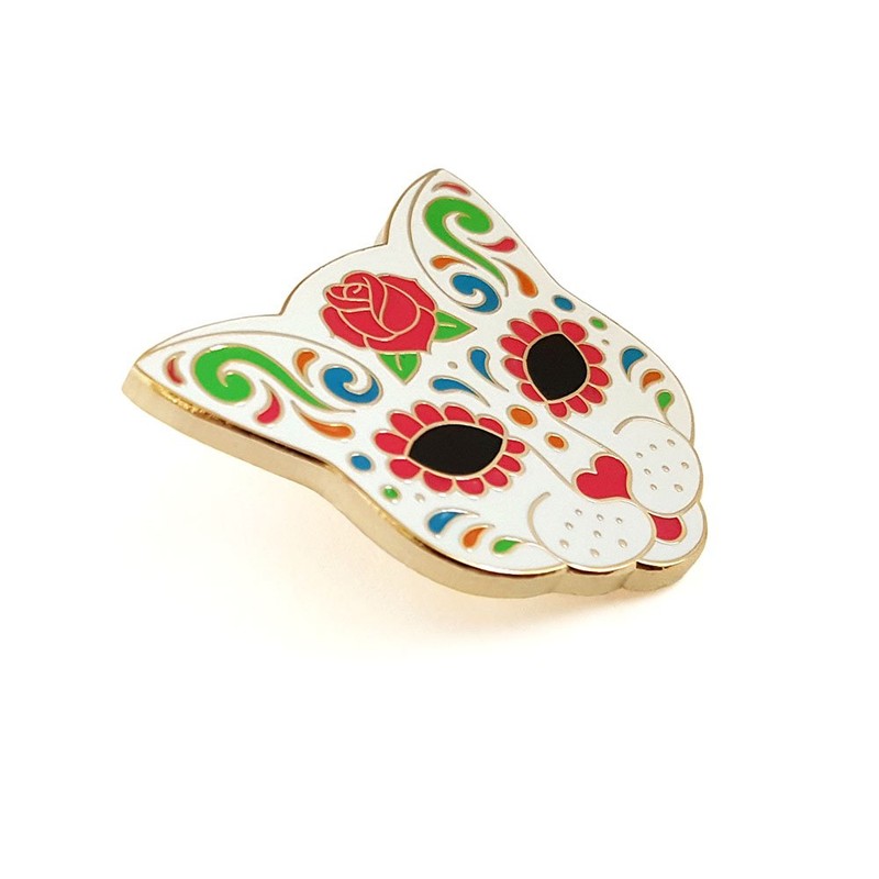 Pinsanity Cat Sugar Skull Enamel Lapel Pin