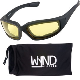 WYND Blocker Motorcycle & Biking Wind Resistant Sports Wrap Sunglasses (Black/Yellow Lens)