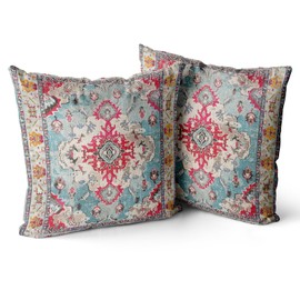 Snycler Boho Floral Throw Pillow Cover 45x45 CM Set of 2 Bohemian Vintage Flowers Cushion Covers Velvet Double Sided Printing Decorative Pillowcases for Living Room Bedroom Sofa Home Decor(Red boho)